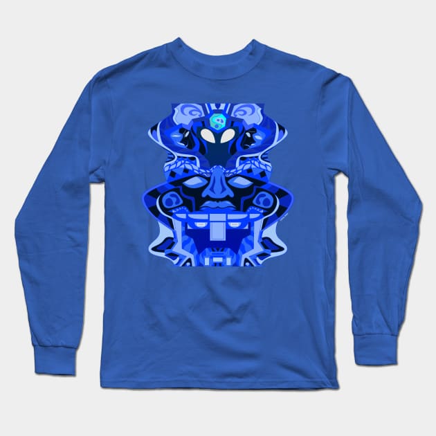 olmec alien totem with robotic mexican patterns in gemini cloth Long Sleeve T-Shirt by jorge_lebeau